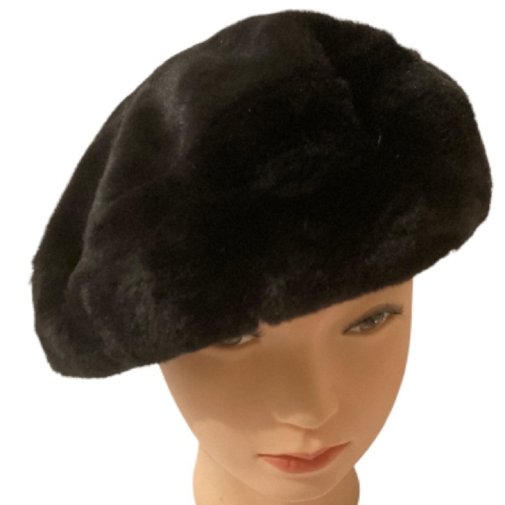 DENNIS By Dennis Basso Black Faux Fur Beret NEW